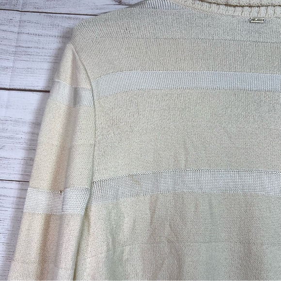St. John Sport White Cream Striped Cardigan Wool Sweater Size L FLAWS - Picture 13 of 16